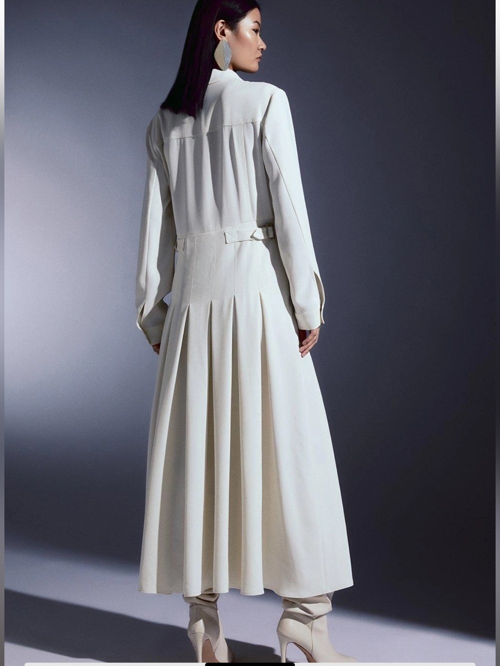 Karen Millen Tailor Crepe Pleated Midi Shirt Dress 6 Old Money - Picture 2 of 8